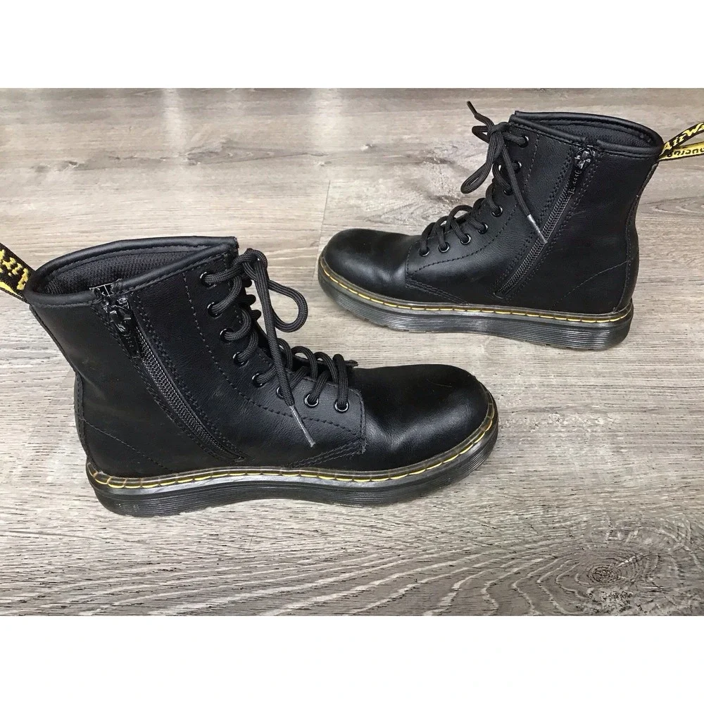 Doc Martens Zavala J Leather Combat Boots Black Kids Size 3 Youth Boot Dr.